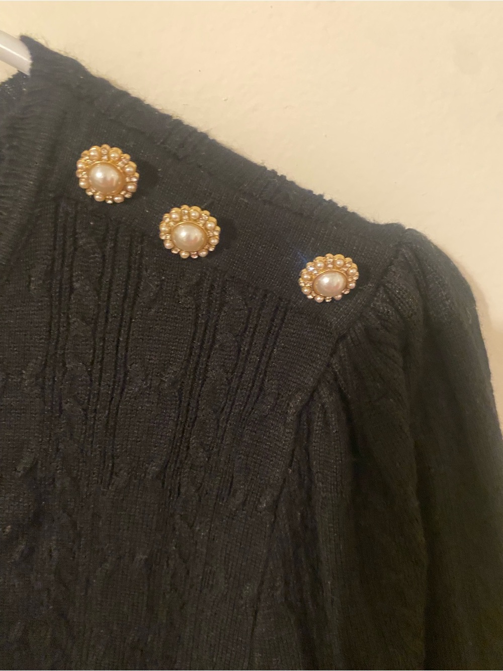 Adrianna Papell Black Scoop Neck Sweater with Gold Accent Buttons - Picture 3 of 5